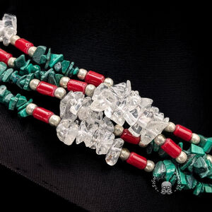 Multi Strand Faux Malachite, Quartz, and Coral Necklace